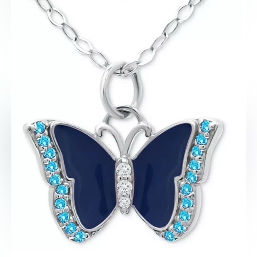 NWT Giani Bernini Sterling Silver Blue Enamel Butterfly Pendant Necklace